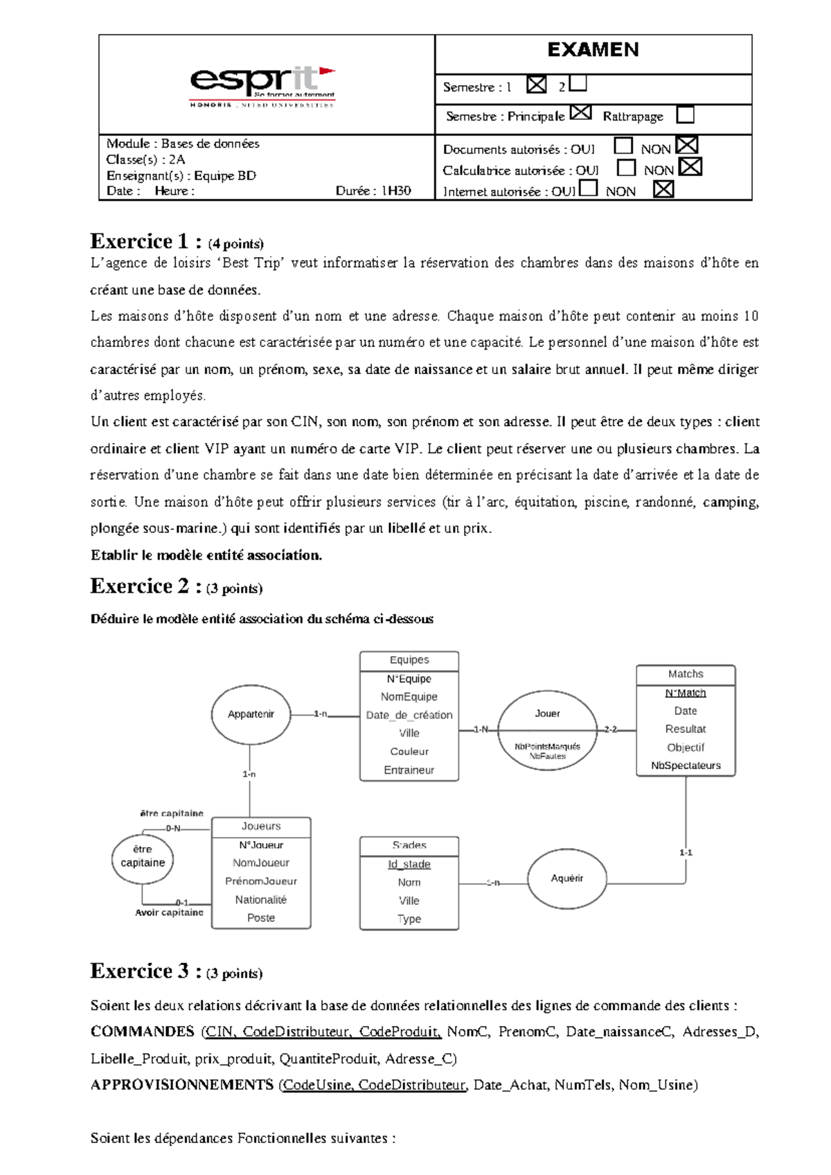 Examen Final BD 2A : Modèle Entité-Association et Étude de Cas - Studocu