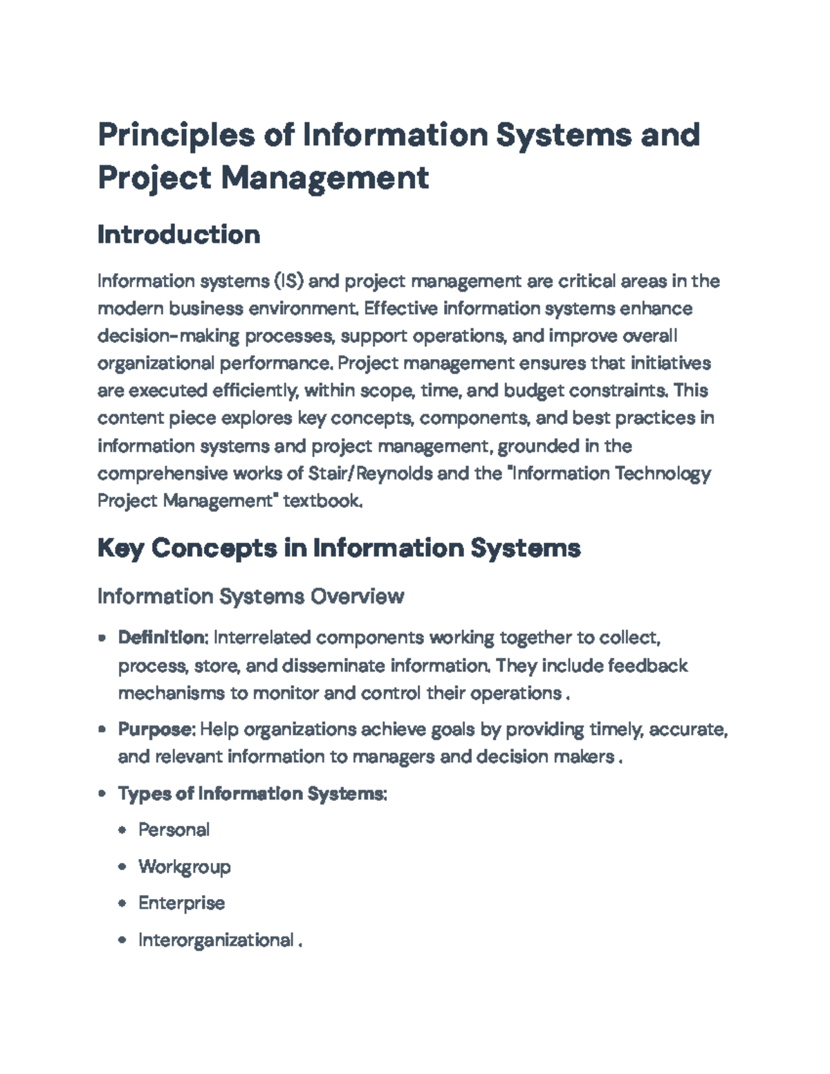 Principles of Information Systems & Project Management Overview ...