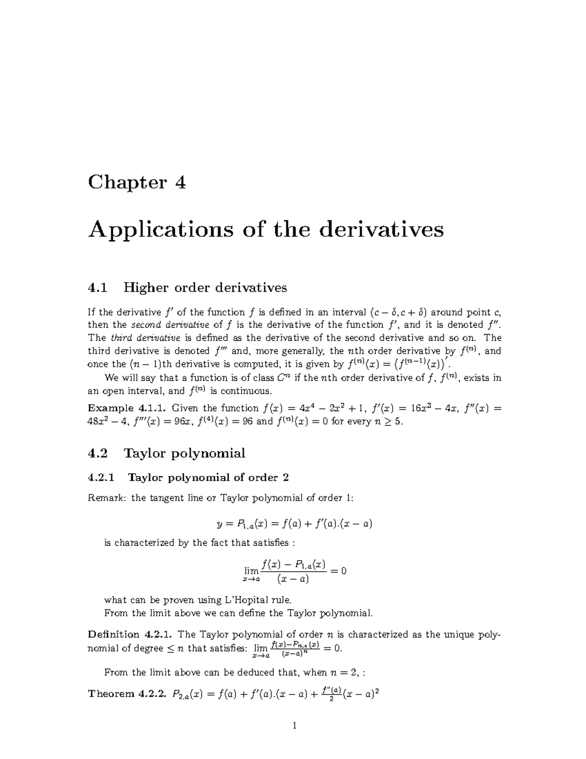 Mathematics I EN chapter 4 - Chapter 4 Applications of the derivatives ...