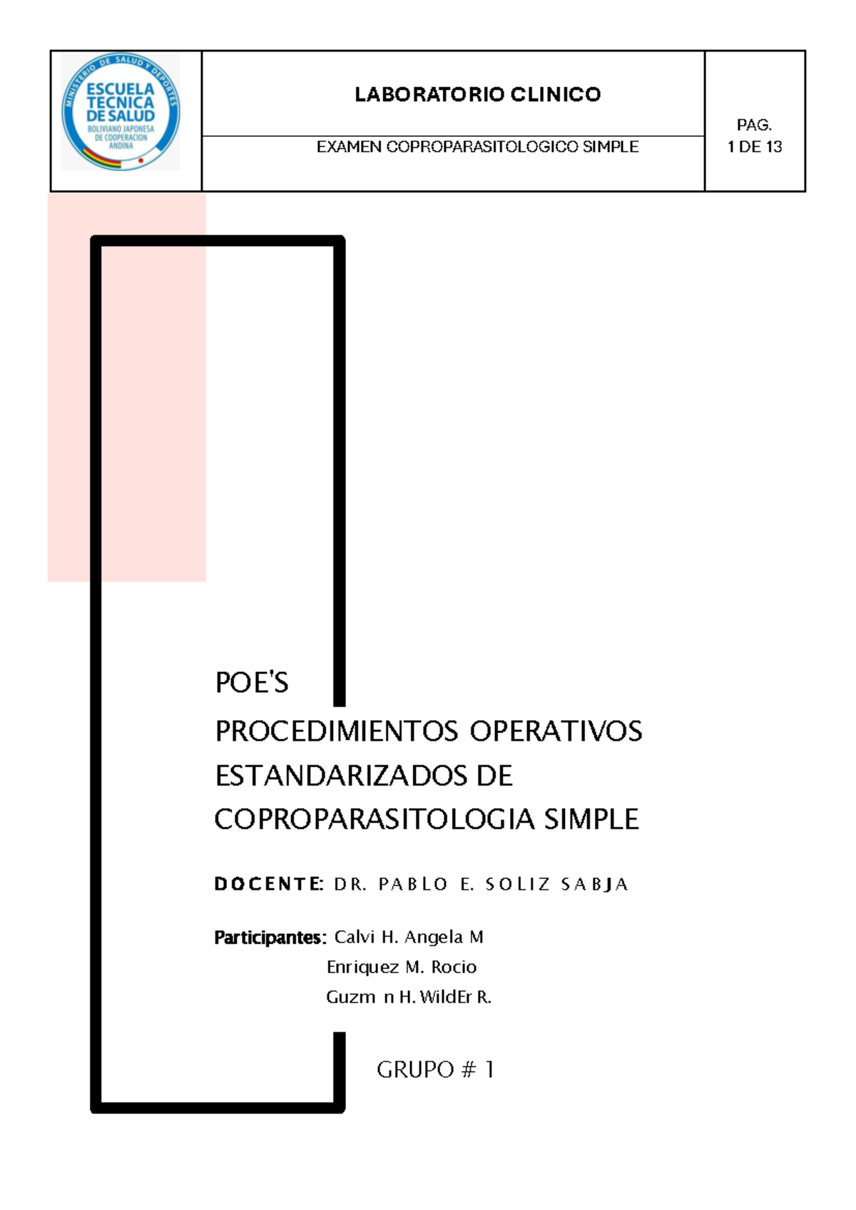 POE's LABORATORIO CLINICO EXAMEN COPROPARASITOLOGICO SIMPLE - Studocu