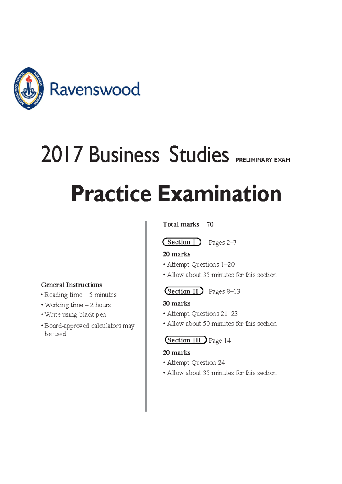 2017 BS Ravo Practice Exam - 2017 Business Studies PRELIMINARY EXAM ...