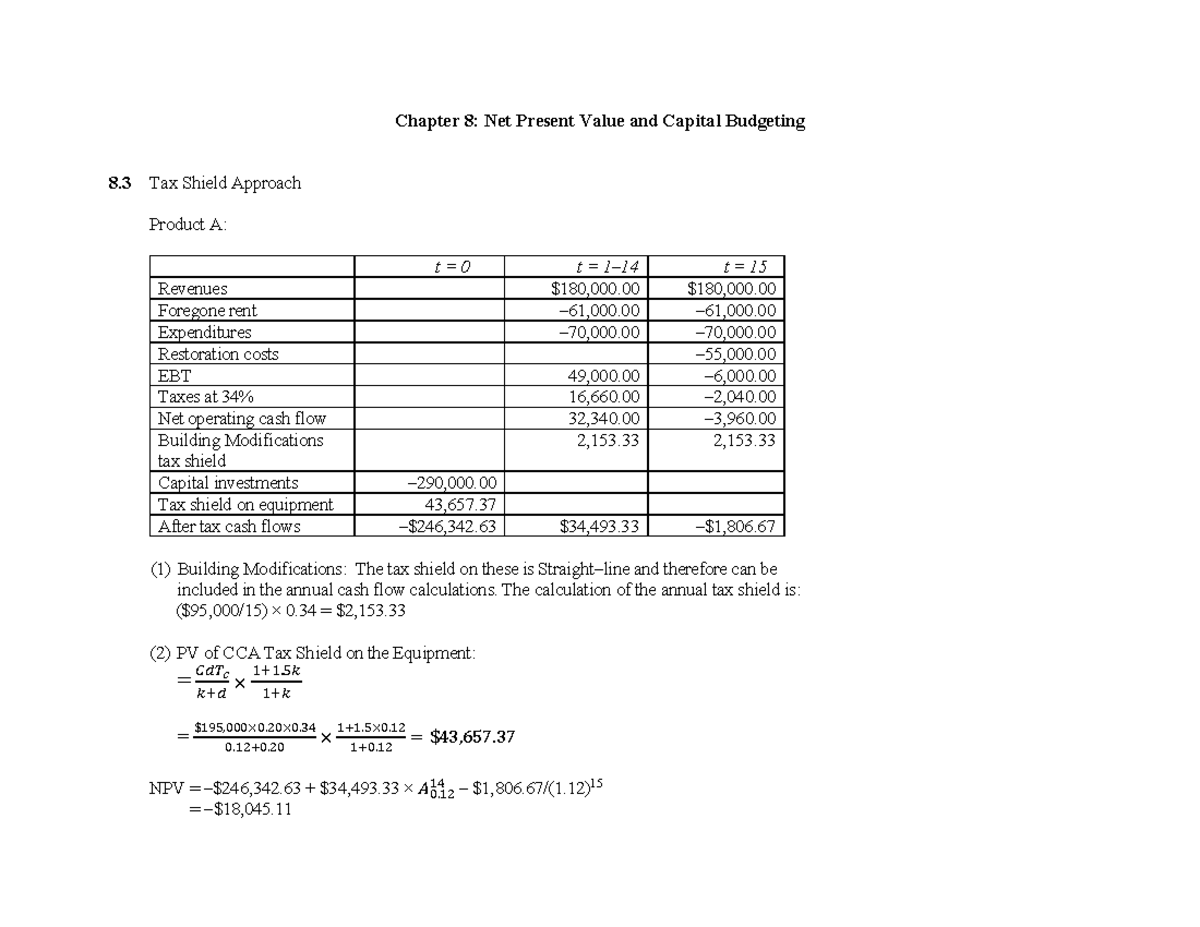 Chapter 8: NPV & Capital Budgeting Solutions (Ross 9th Ed.) - Studocu