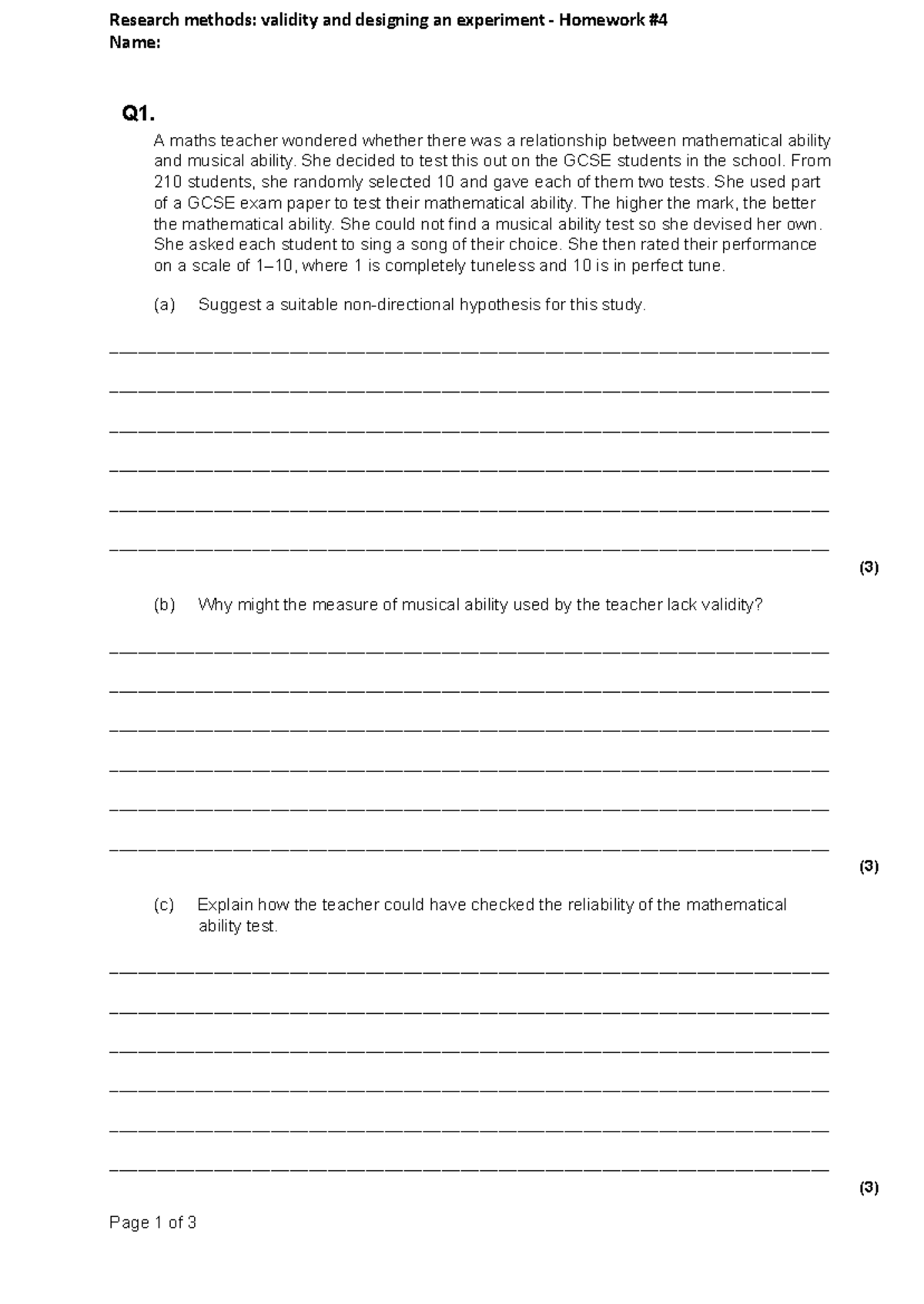 Research Methods GCSE: Validity & Experiment Design Homework - Studocu