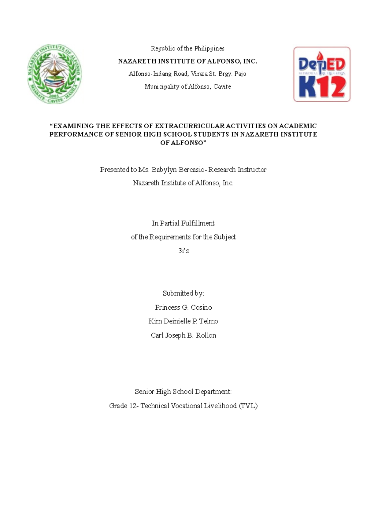 Effects of Extracurricular Activities on Senior HS Performance - NIA ...