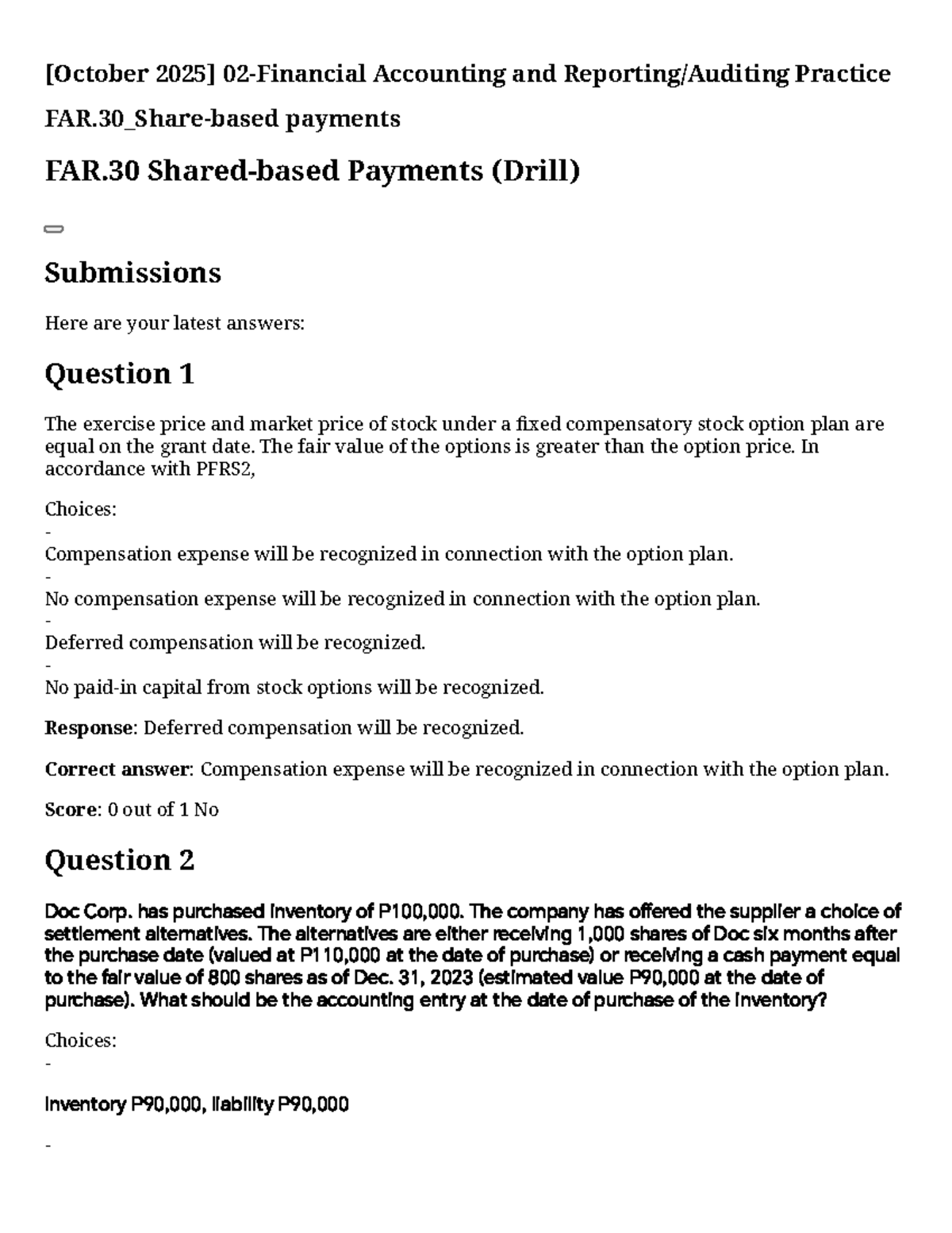 FAR.30 Share-Based Payments Drill: Accounting Practice Questions - Studocu