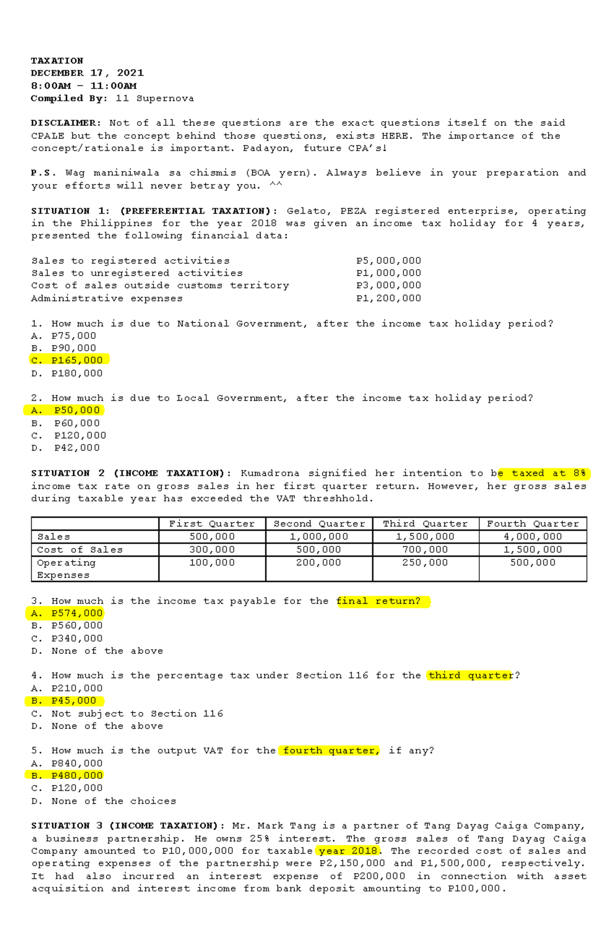 TAXATION REVIEW NOTES: CPALE 2021 (DEC 17, 8AM-11AM) - Studocu