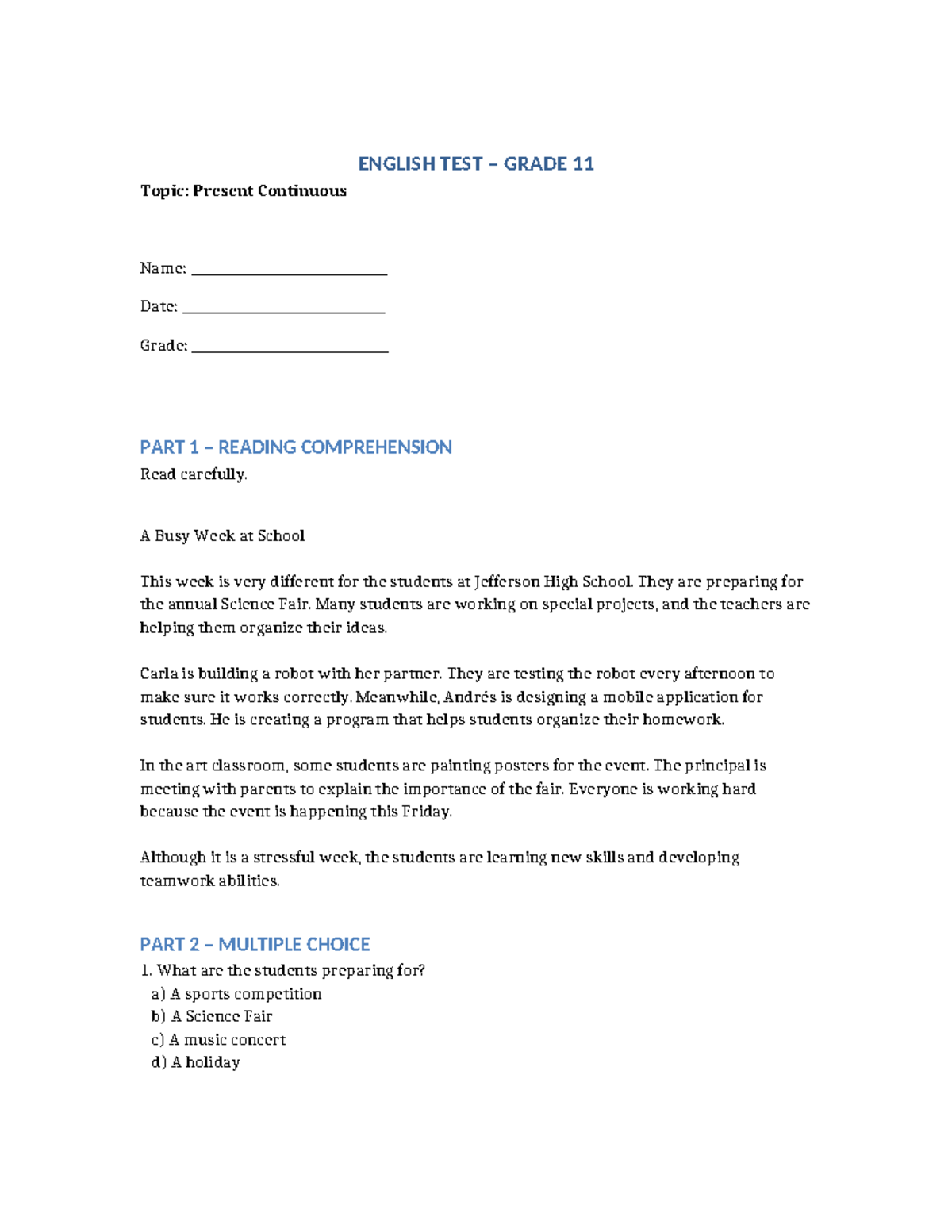 english-test-grade-11-present-continuous-overview-and-exercises-studocu