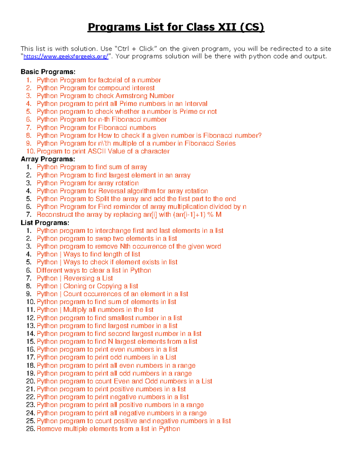 Class XII CS Holiday Homework: PY Programs List & Solutions 2019-20 ...