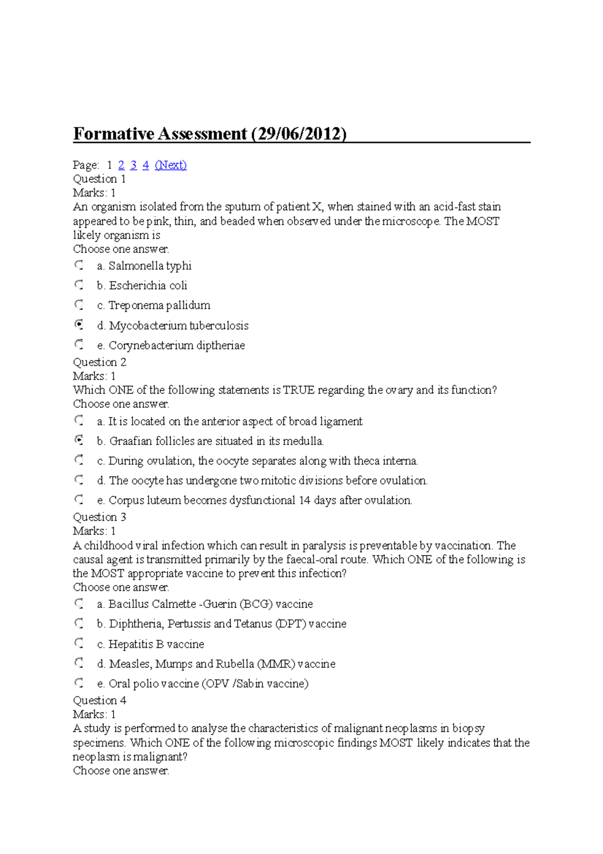 MBBS Year 1: Past Medical Questions & Answers - Formative Assessment ...