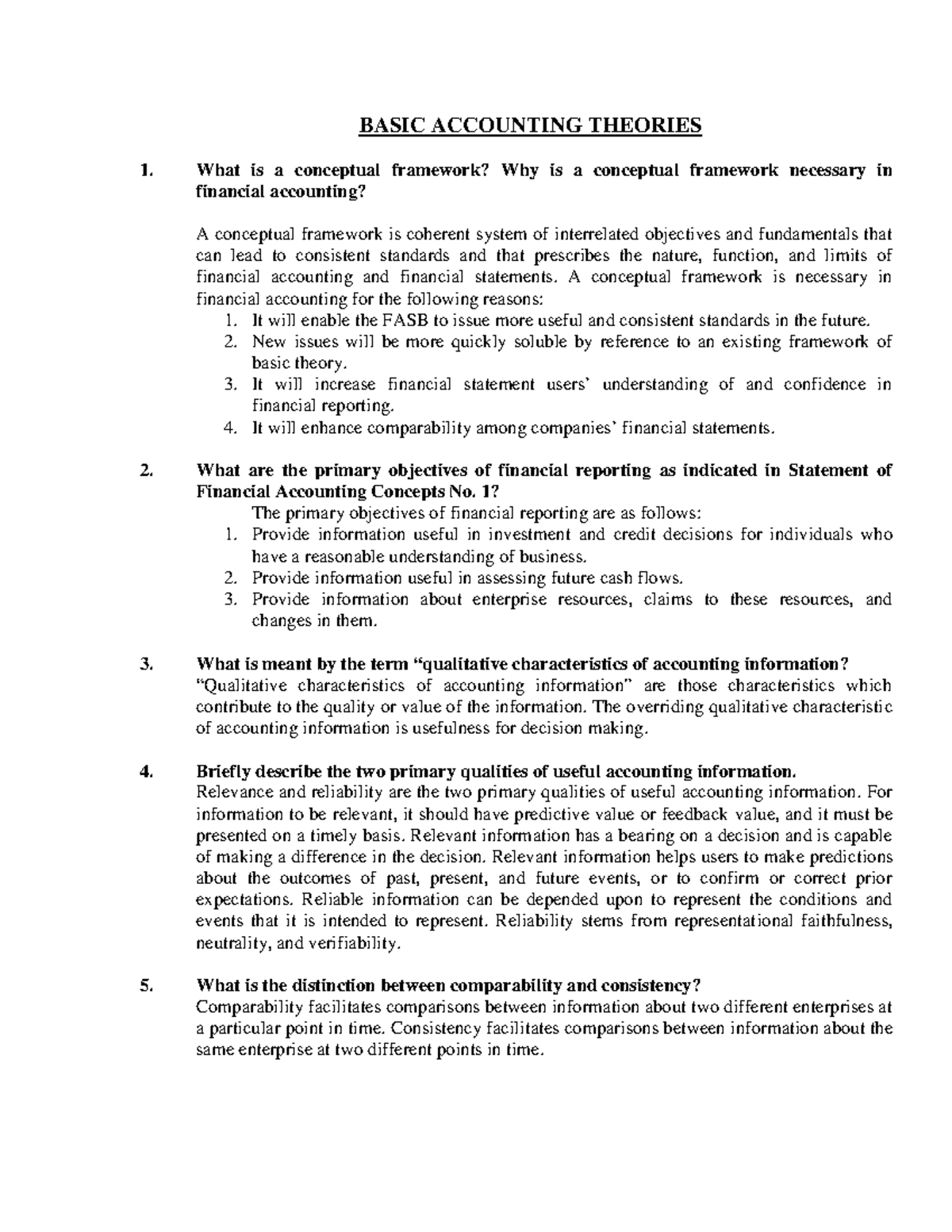 Basic Accounting Theories and Frameworks (ACCT 101 Lecture Notes) - Studocu