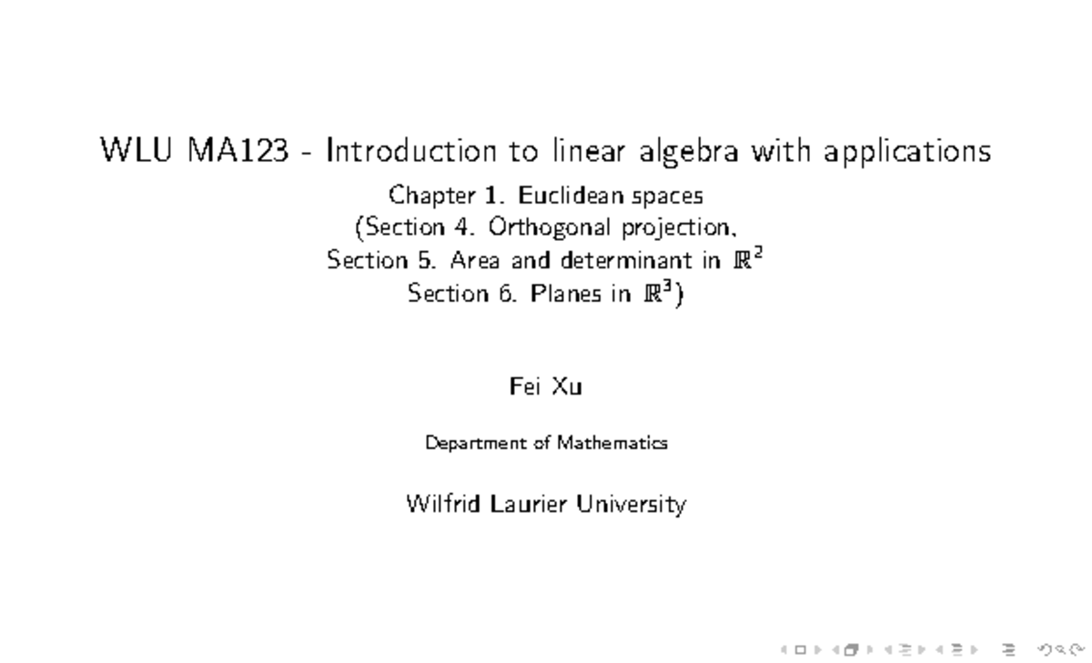 WLU MA123 Linear Algebra Applications: Chapter 1 Notes on Euclidean ...