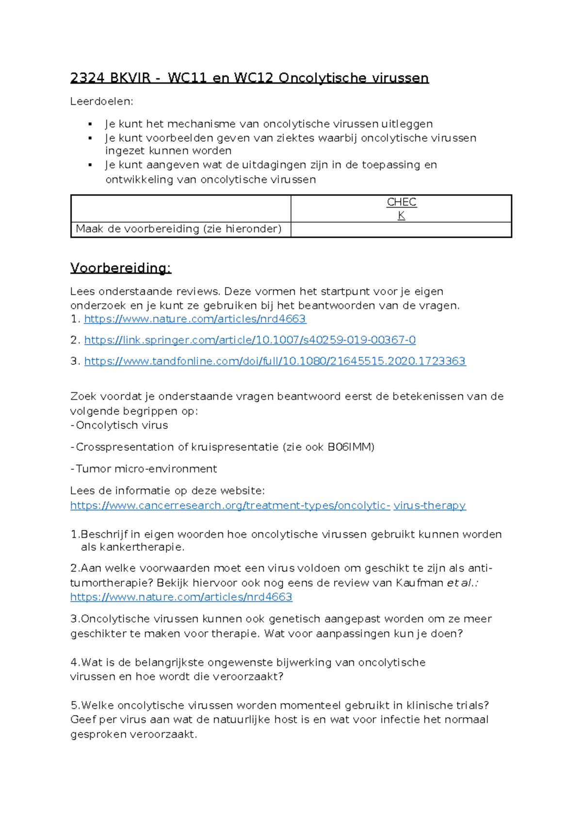 2324 BKVIR - WC11 en WC12 Oncolytische Virussen: Leerdoelen en ...