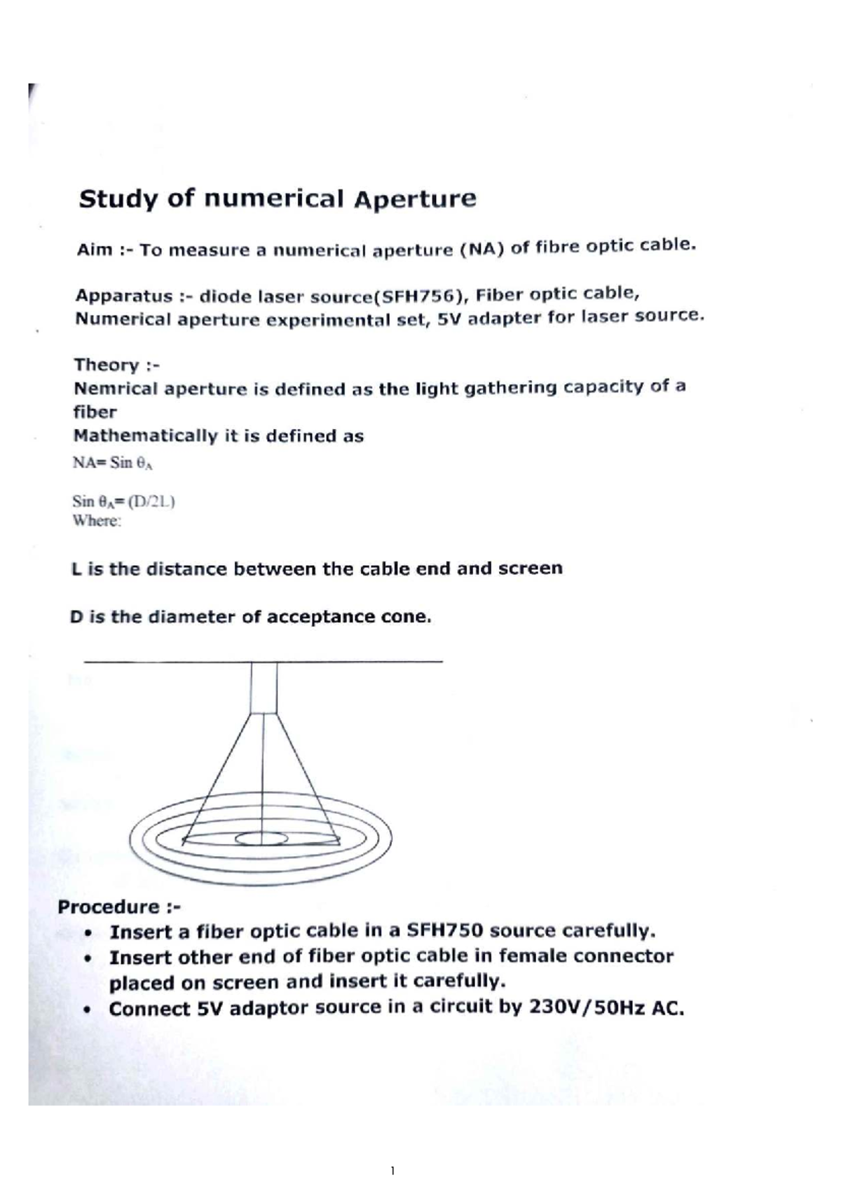 Numerical Aperture Measurement Experiment - Optics Lab - Studocu
