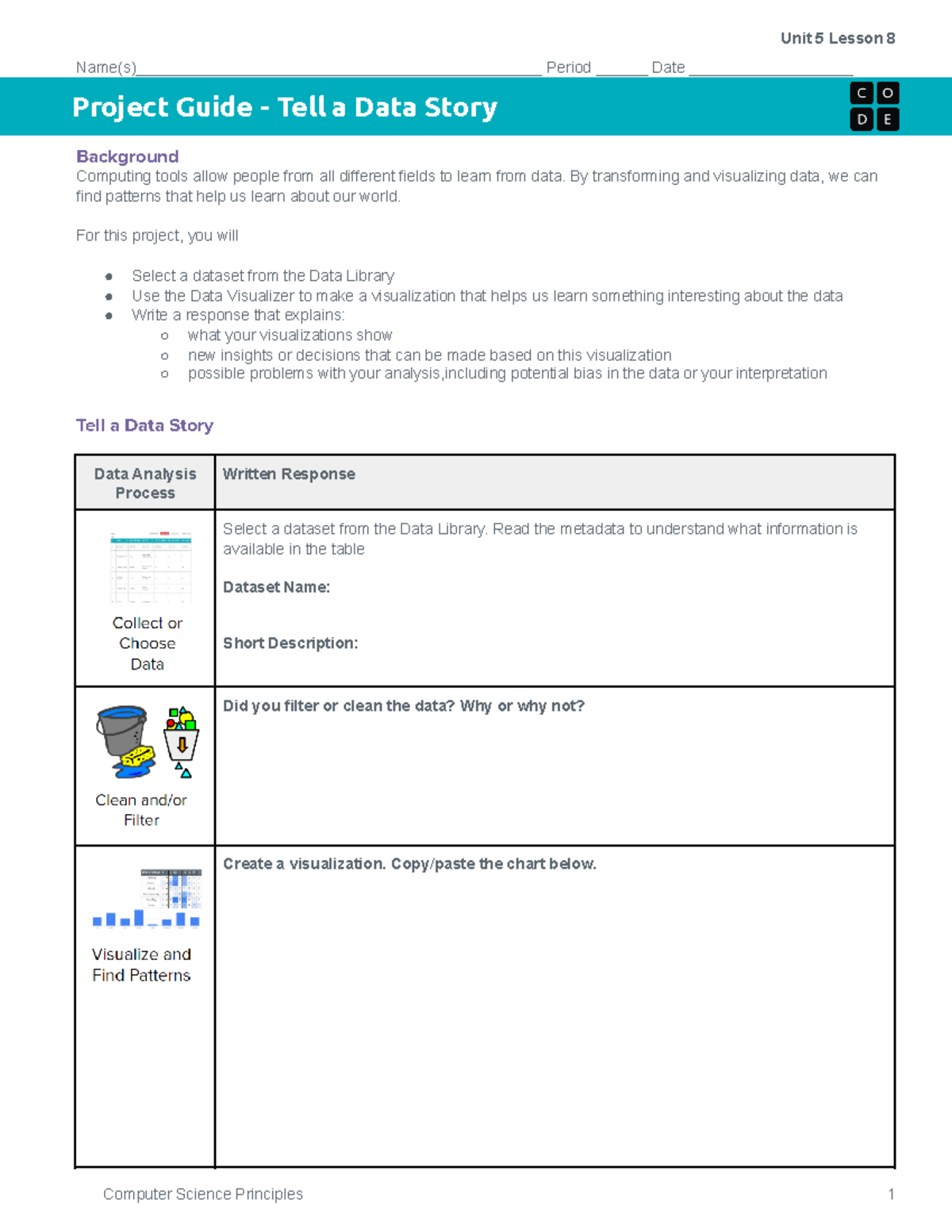 Project Guide - Data Visualization & Analysis - CSP 1 Unit 5 Lesson 8 ...