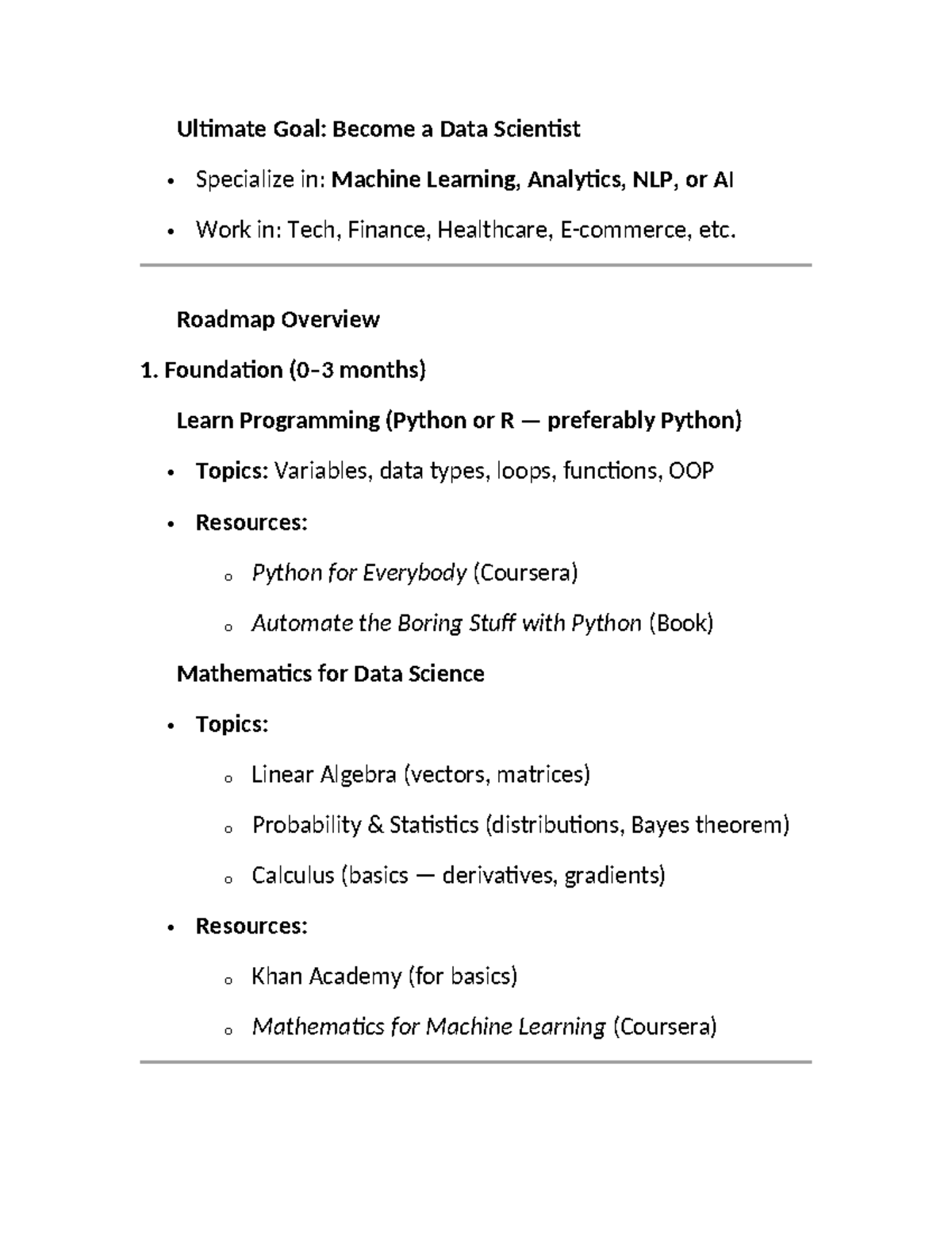 ML Roadmap: Path to Becoming a Data Scientist - Studocu