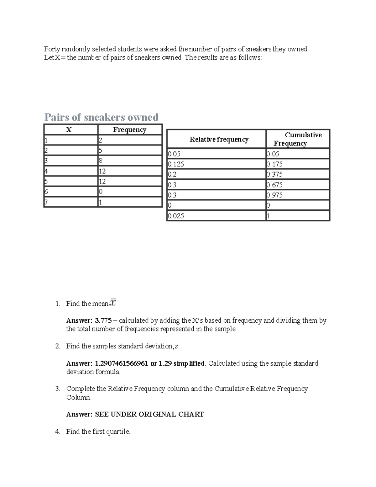 STAT Assignment 2: Sneakers Owned Data Analysis & Results - Studocu