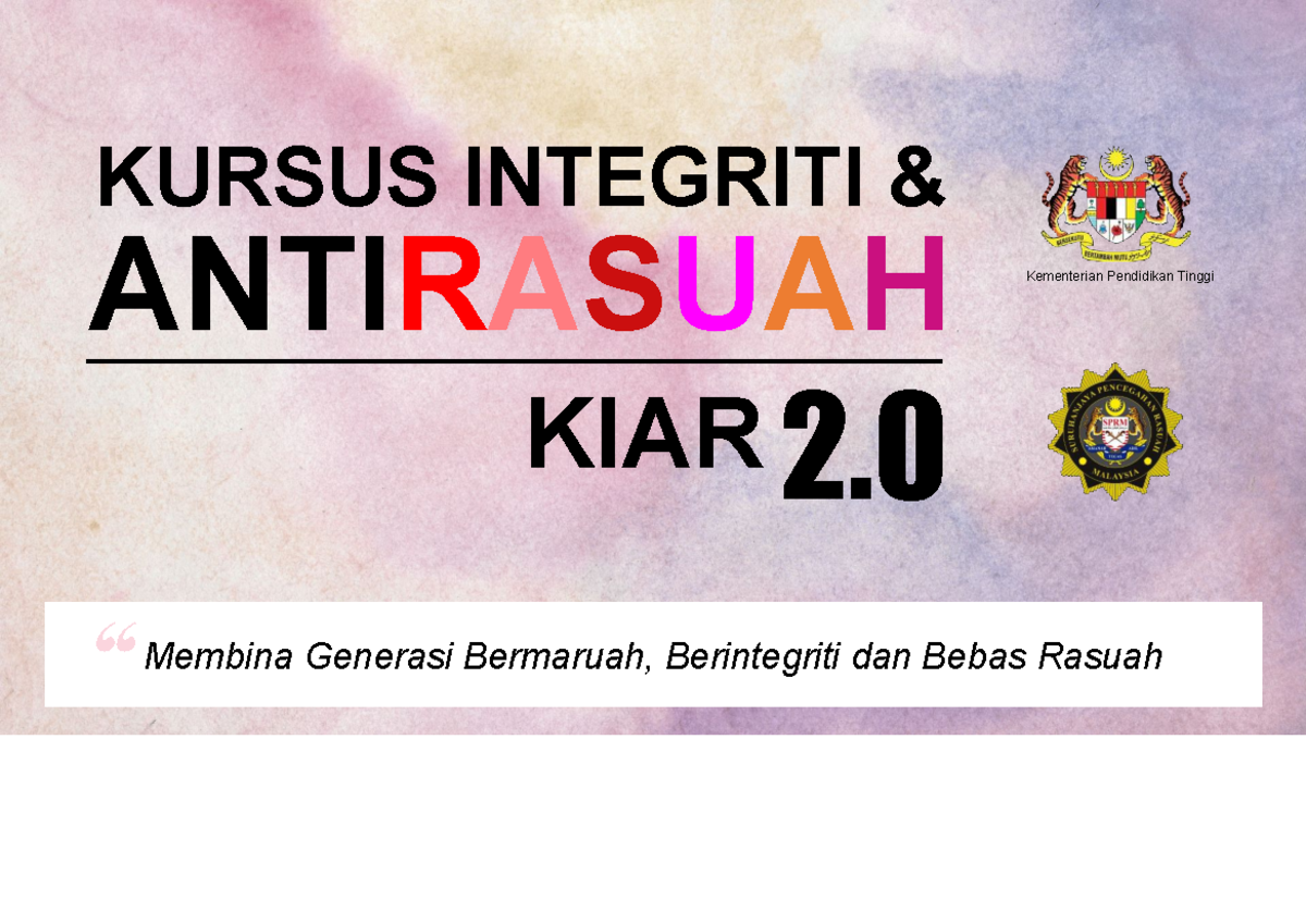 Modul KIAR 2023: Punca, Simptom & Kesan Rasuah - Studocu