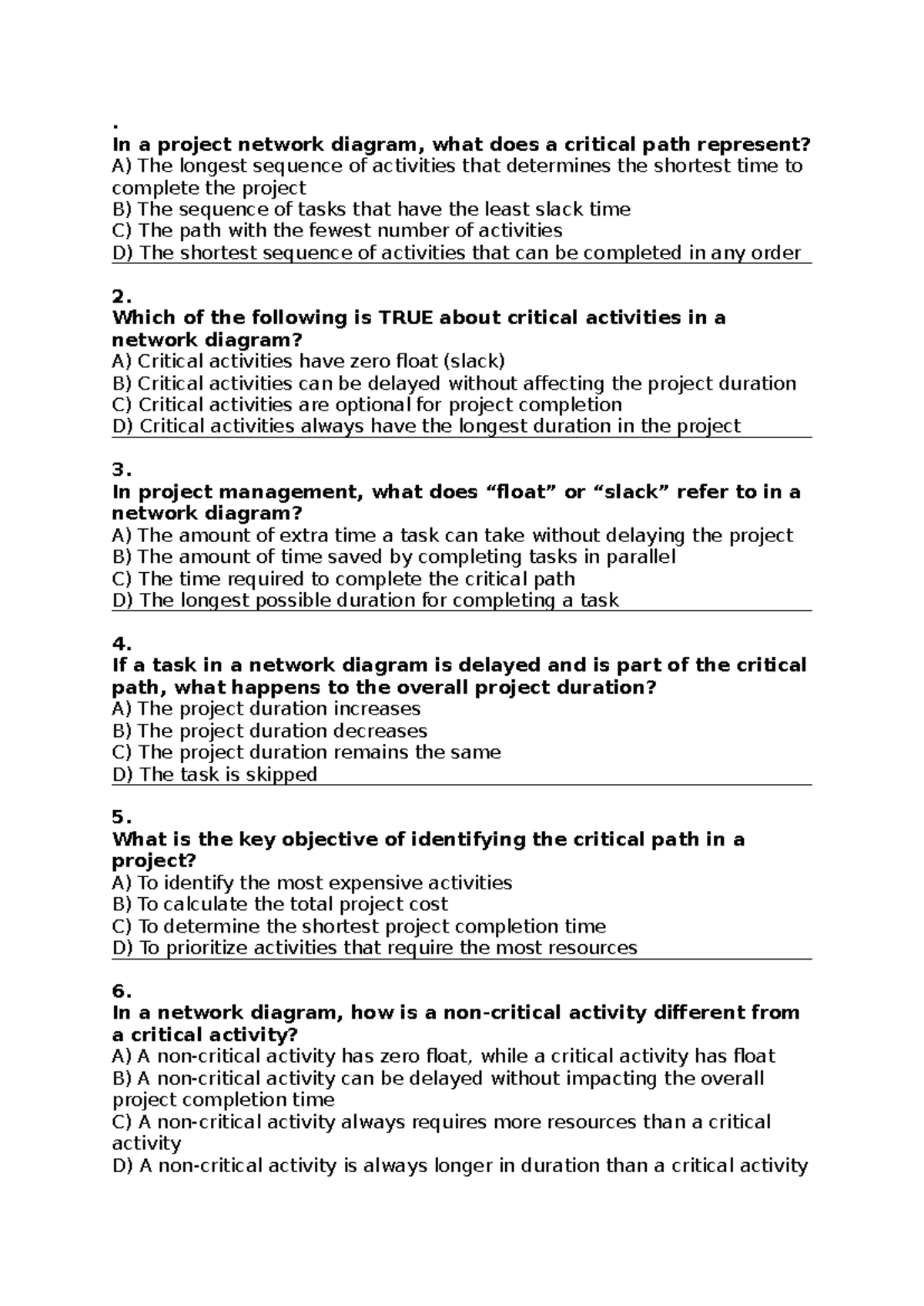 Practice Quiz: Critical Path Analysis in Project Management - Studocu