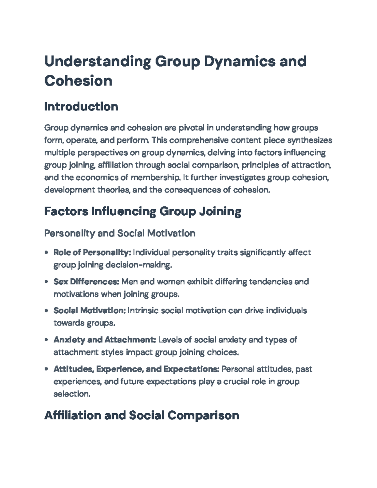 Exploring Group Dynamics and Cohesion: Key Factors and Theories - Studocu