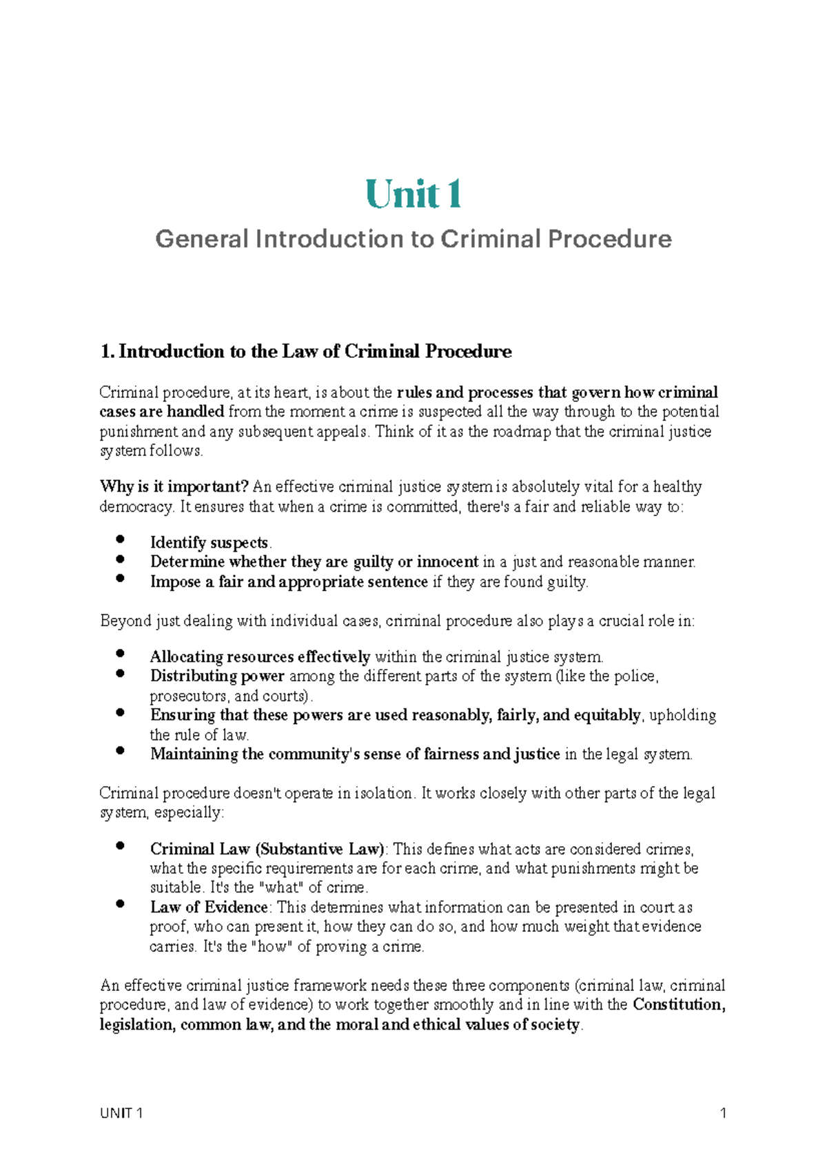 Unit 1 Summary: Introduction to Criminal Procedure (CPR) - Studocu