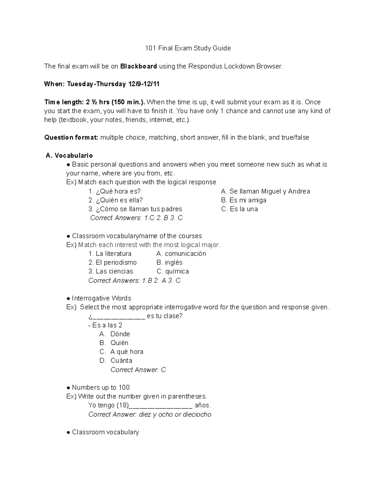 101 Final Exam Study Guide - Studocu