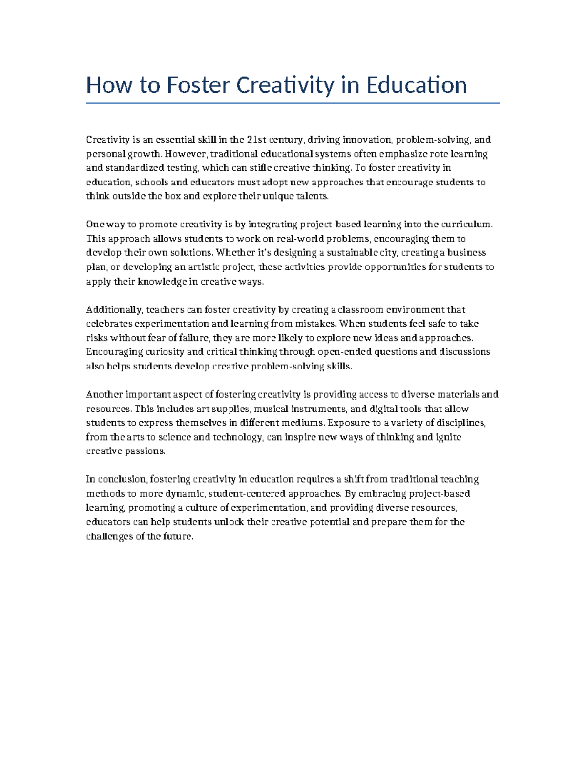 How to Foster Creativity in Education - How to Foster Creativity in ...