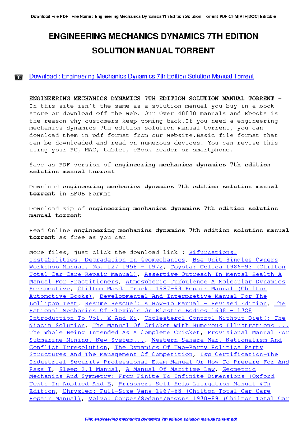 ENGR 201 - Engineering Mechanics Dynamics 7th Ed Solution Manual - Studocu