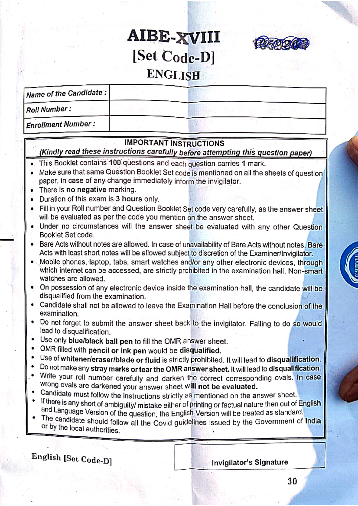 AIBE PPR - Exam Instructions and Important Guidelines - Studocu