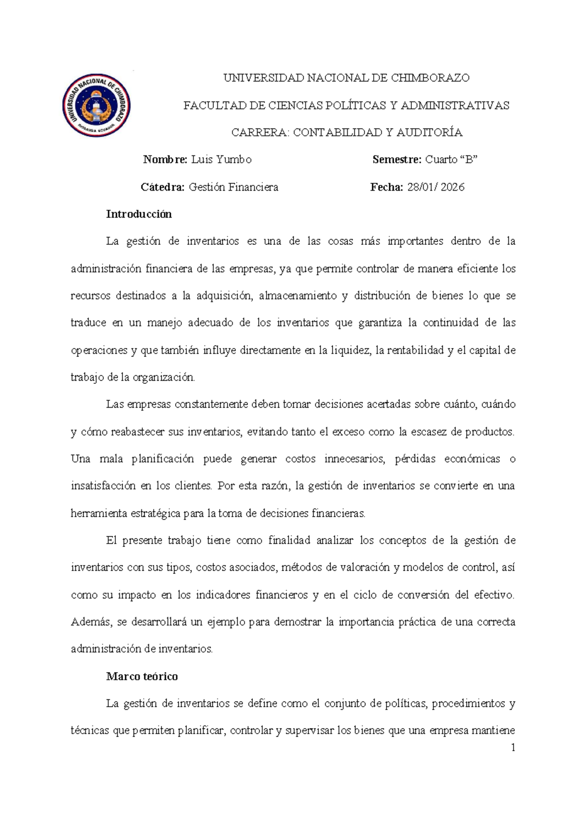 Gestión de Inventarios en Finanzas: Análisis y Recomendaciones (CONT ...