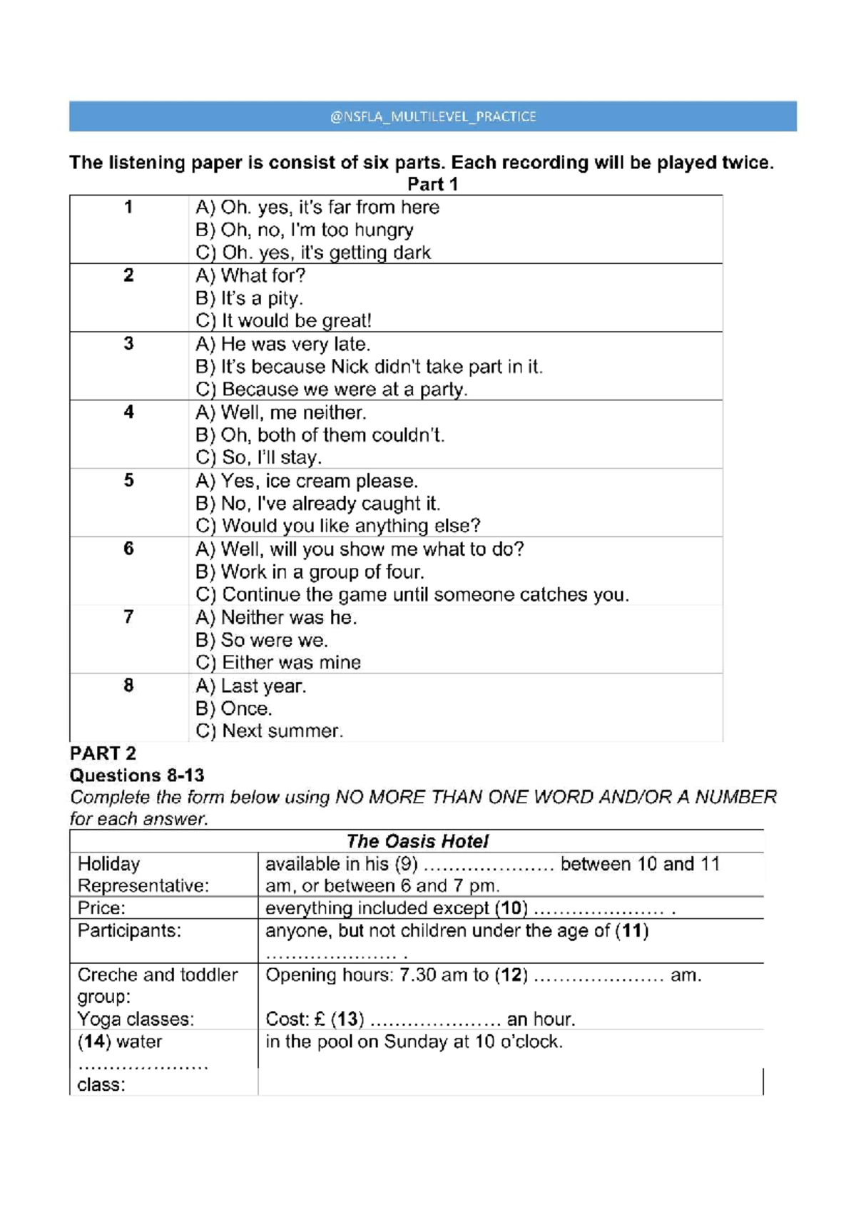 CEFR Listening Exam Part 1 - Practice Questions - Studocu