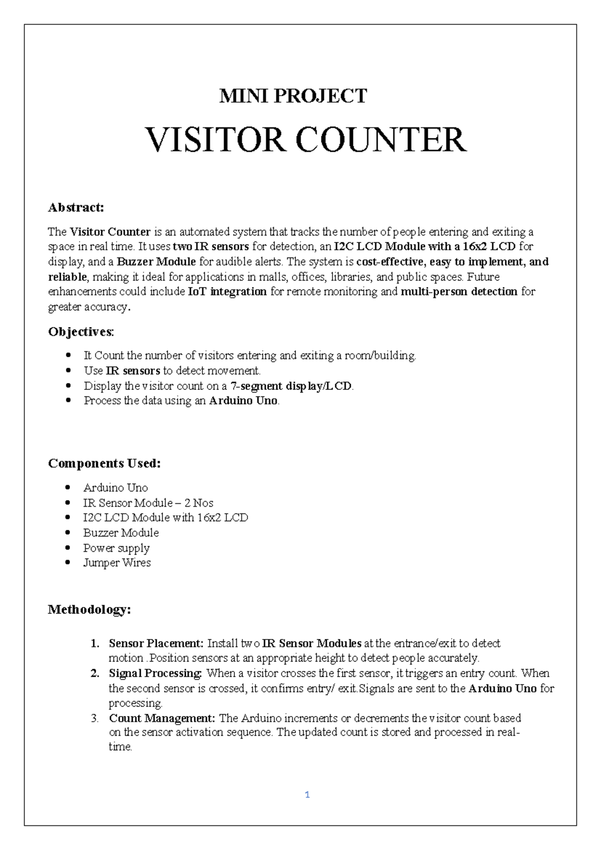 MINI PROJECT: Visitor Counter System Report - Studocu