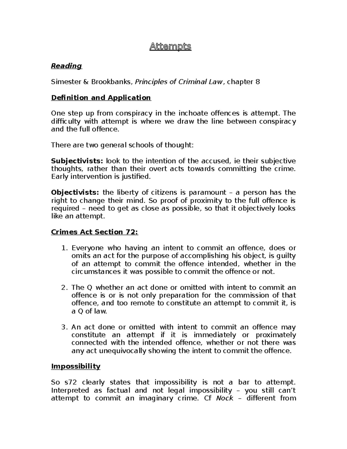 2020 criminal law Attempts notes - AAttemptsttempts Reading Simester ...