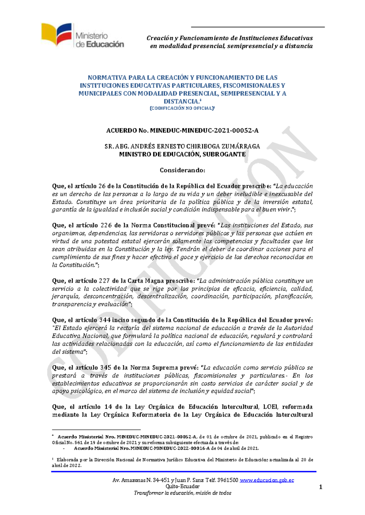 Normativa para la Creación y Funcionamiento de Instituciones Educativas ...