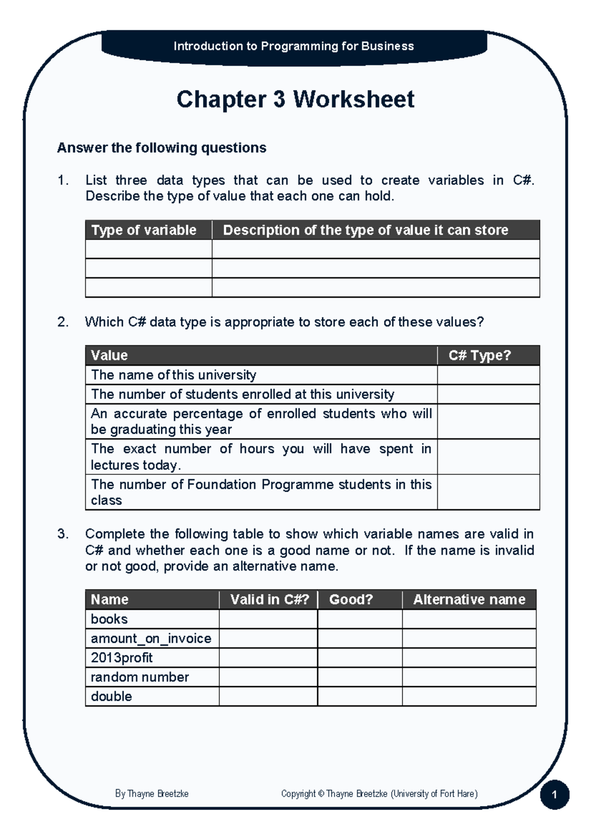 Worksheet (Chp 3) - It helps for better understanding. - Chapter 3 ...