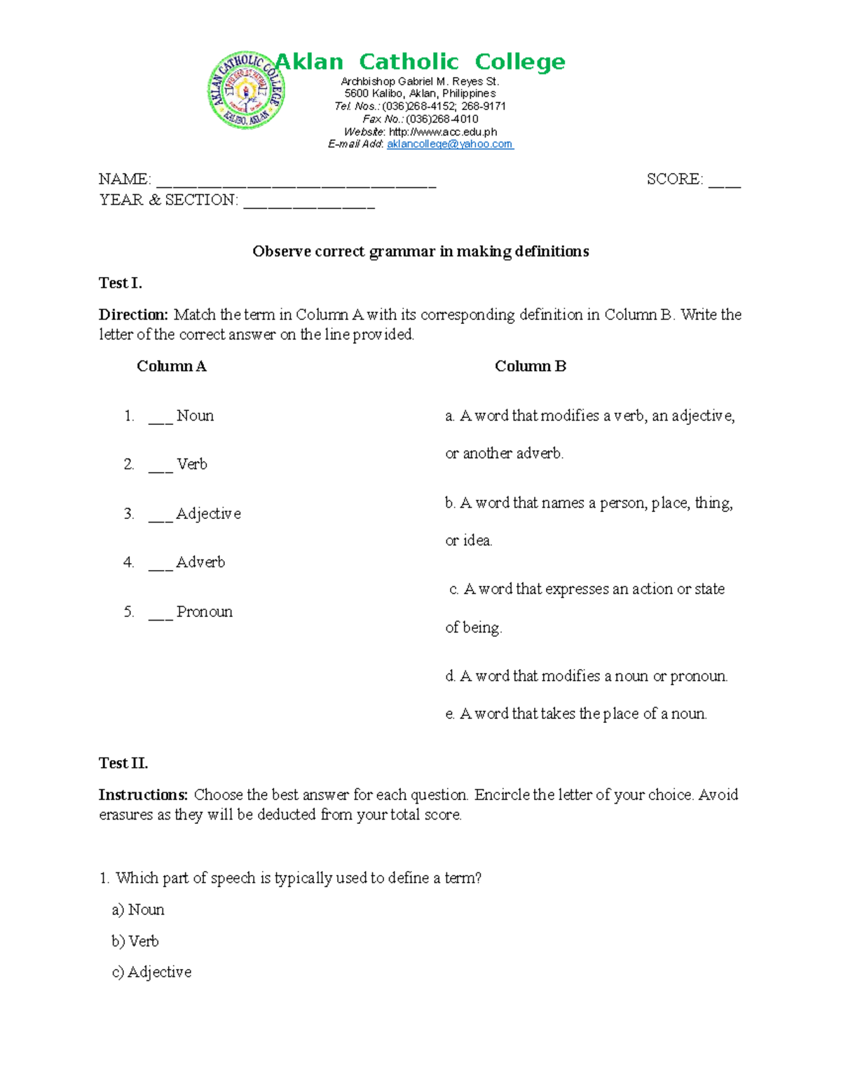 TOS Questions - NNN: Understanding Parts of Speech and Argumentation ...
