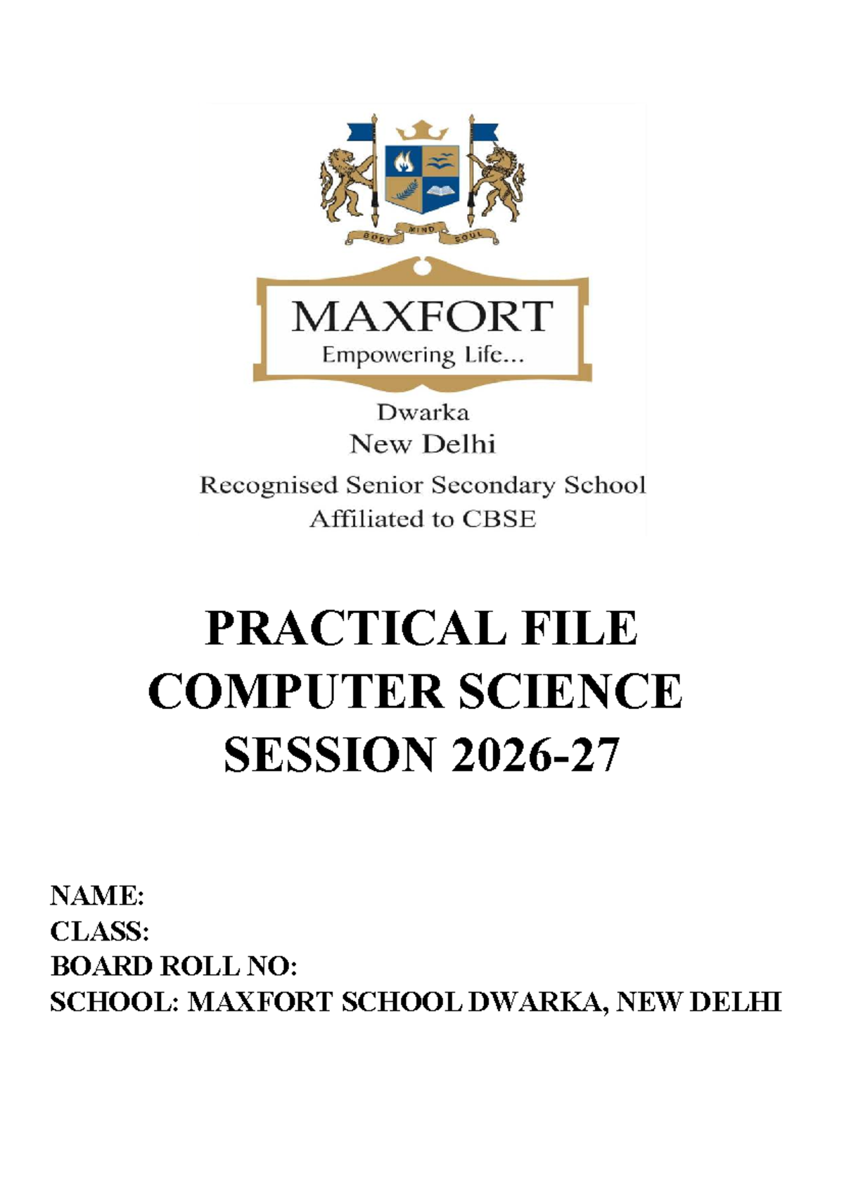 Practical File - Computer Science (CS) Class XII 2026-2027 - Studocu