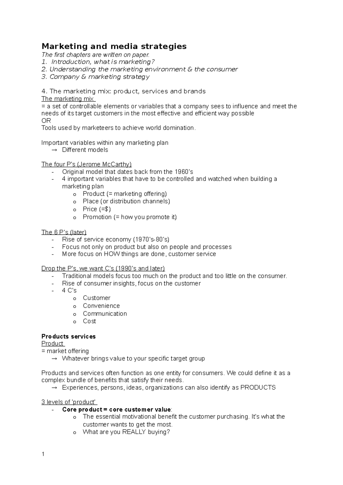 Marketing and Media Strategies: Exam Notes for MKT 101 - Studocu