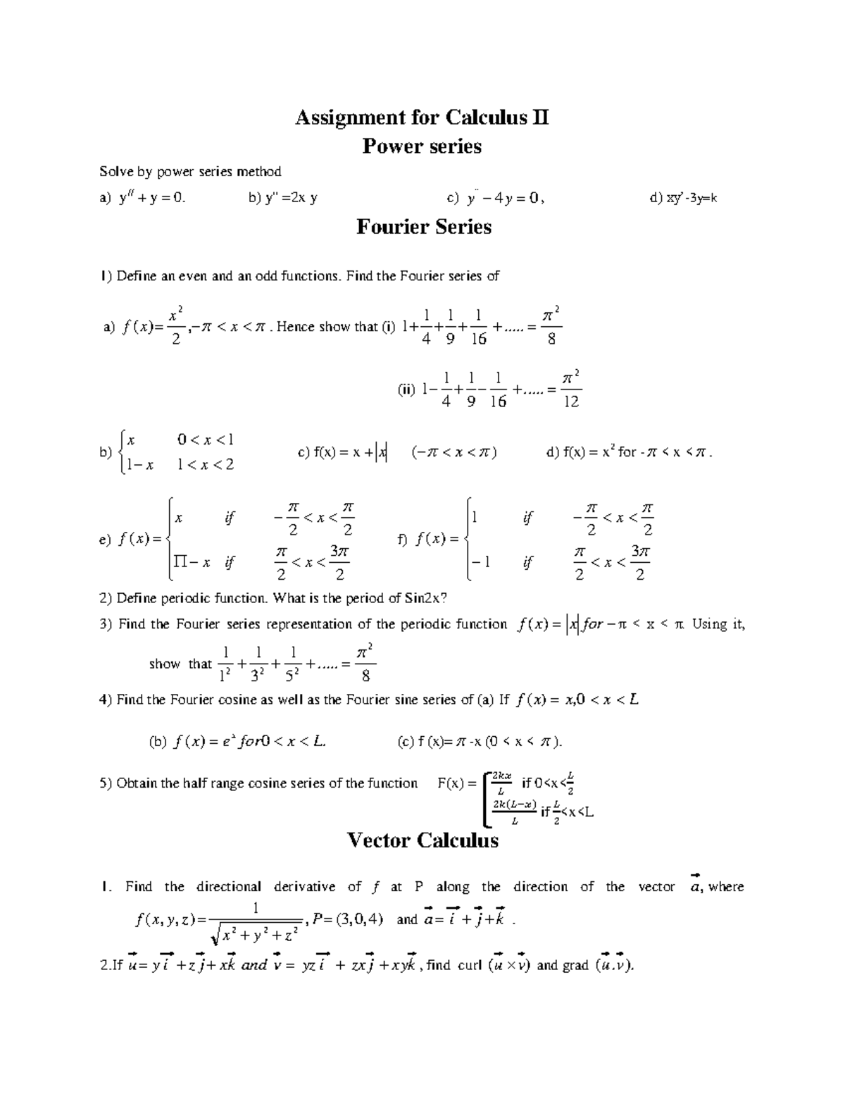 Assignment for Calculus II: Power Series and Fourier Series Solutions ...