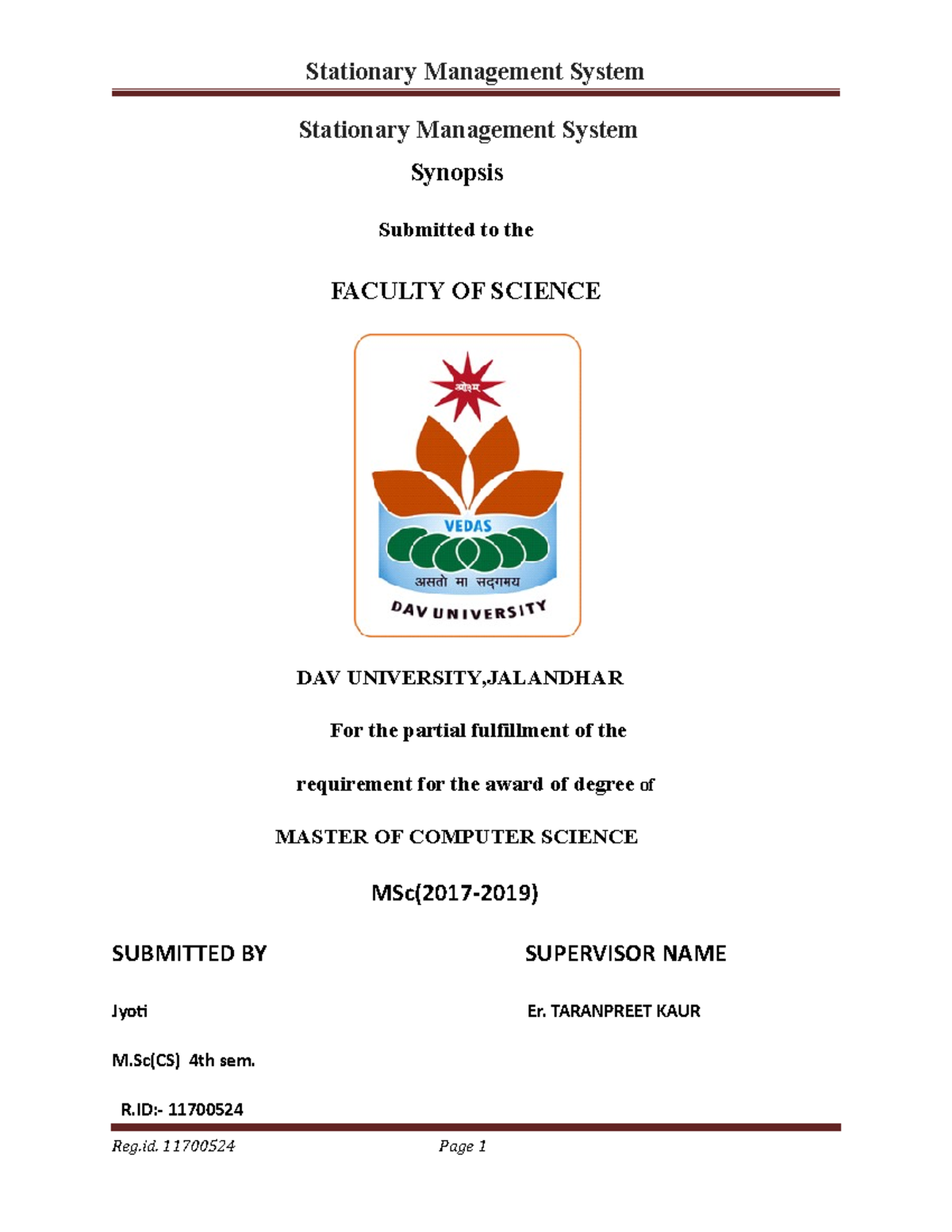 Stationary Management System Synopsis SU - Stationary Management System ...