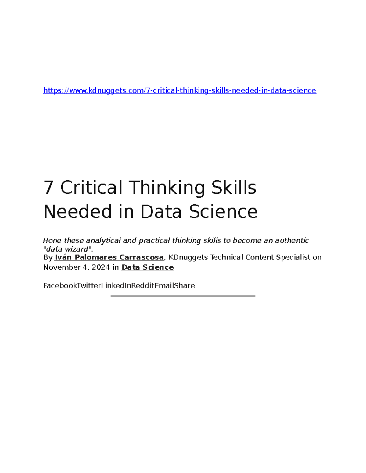 7 Essential Critical Thinking Skills for Data Science Success - Studocu