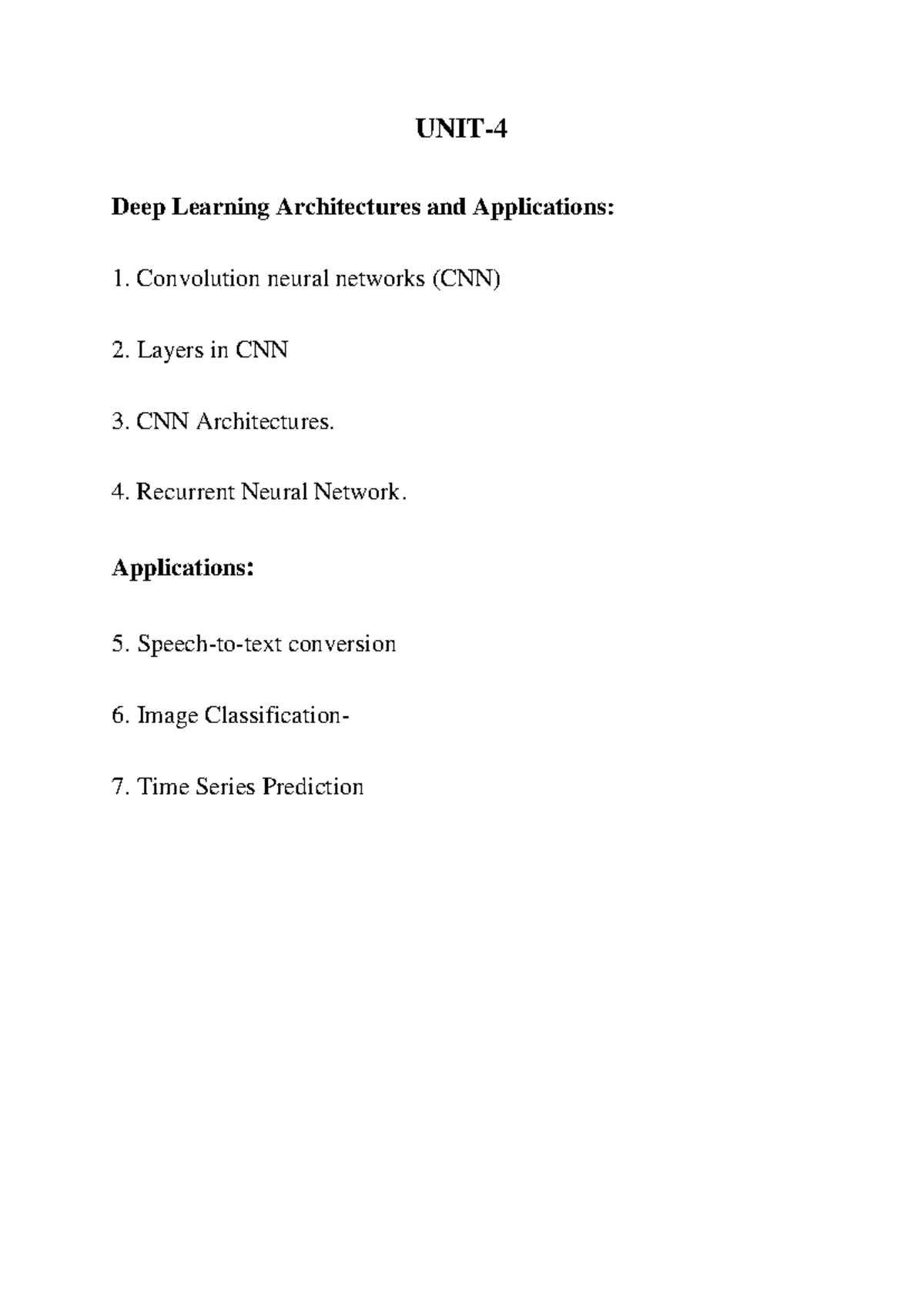 ML UNIT 4: Deep Learning Architectures & CNN Applications - Studocu