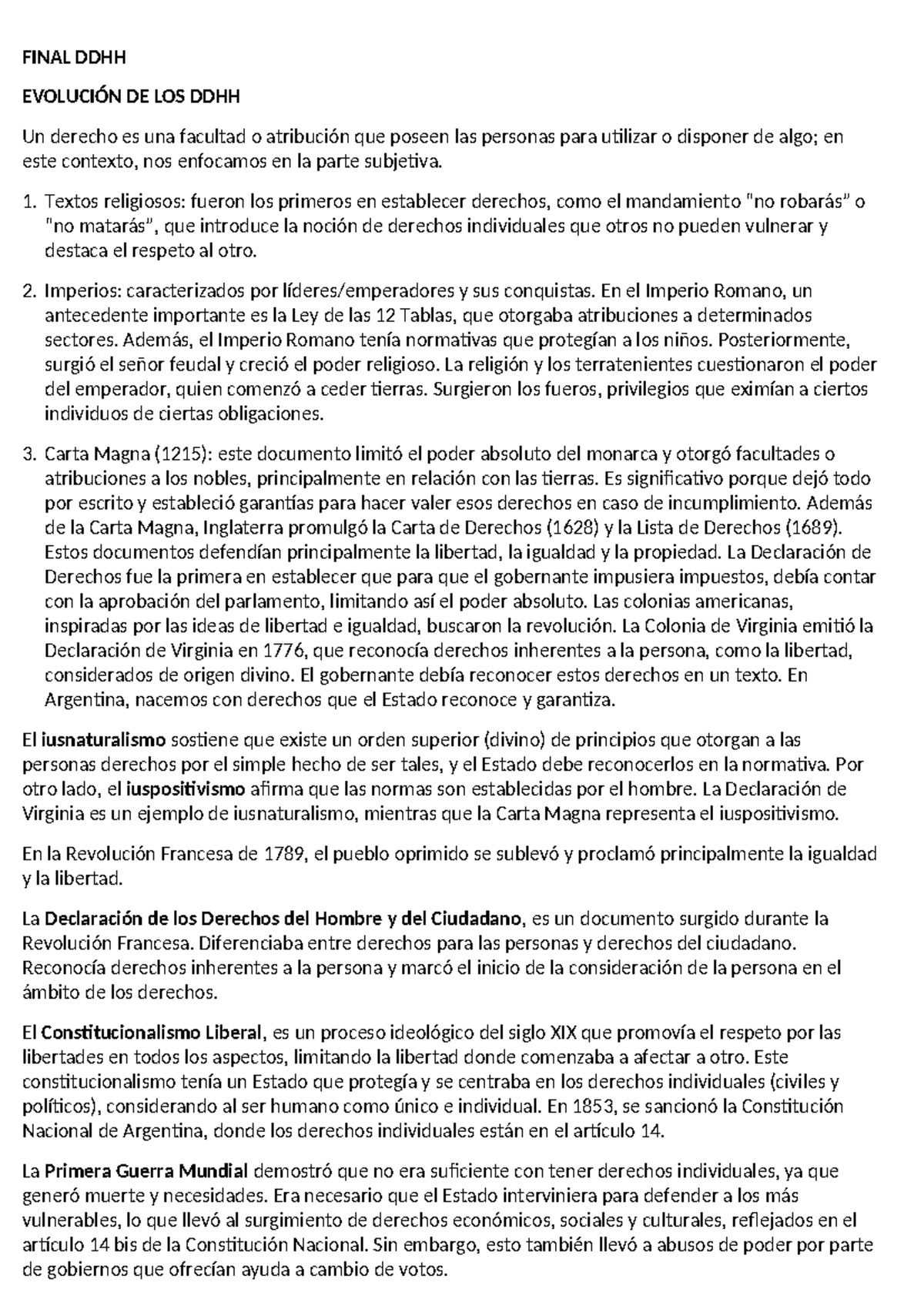 FINAL DDHH: Evolución y Principios de los Derechos Humanos - Studocu