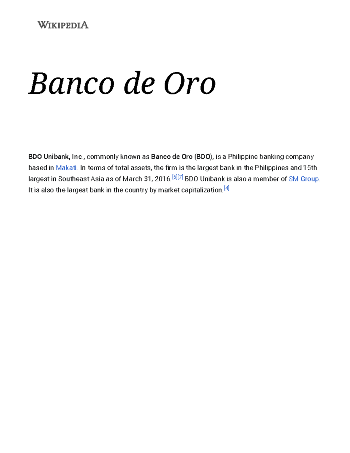 BDO Unibank Overview: Key Facts and History of Banco de Oro - Studocu