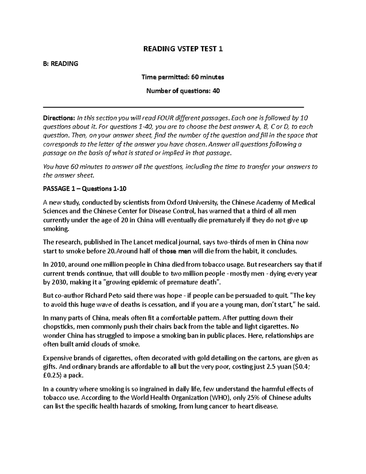 Reading VSTEP TEST 1 - Understanding Key Concepts and Strategies - Studocu