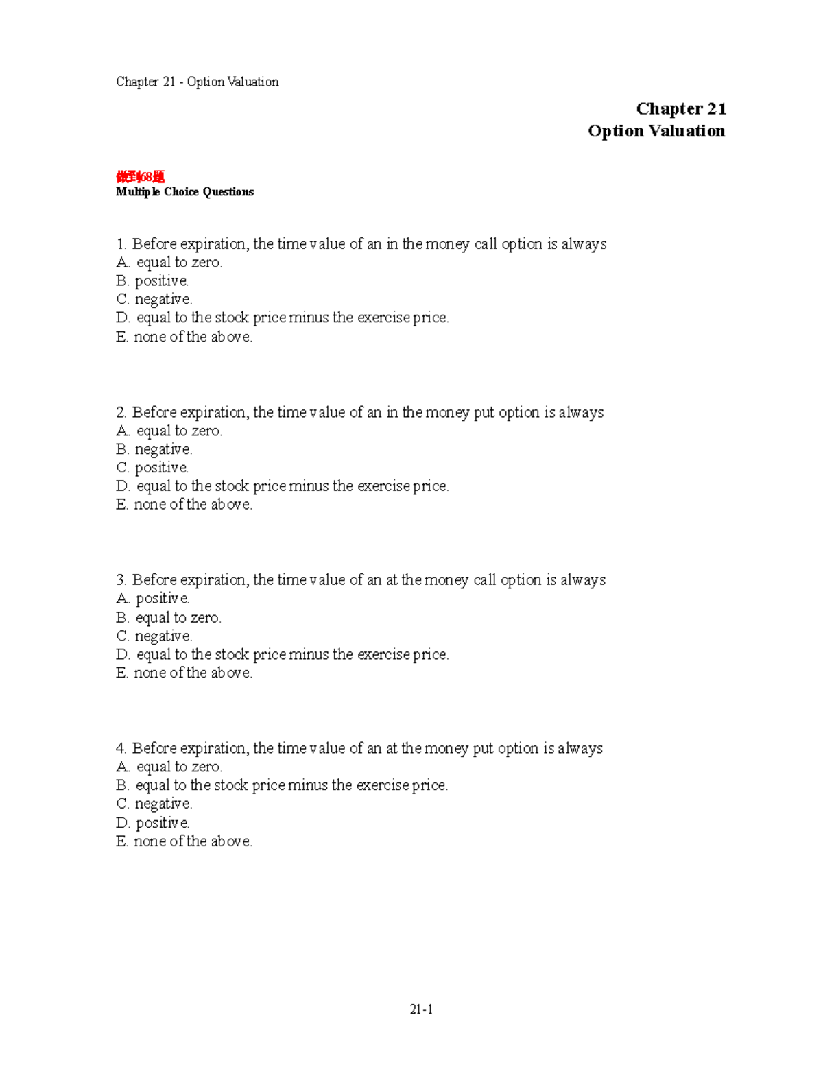 Chap021 - Option Valuation Test Bank Questions - Studocu