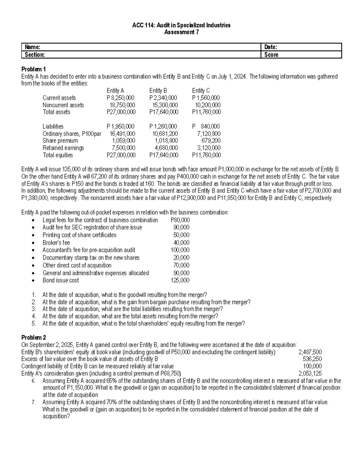 ACC 114: Audit in Specialized Industries Assessment 7 Analysis - Studocu