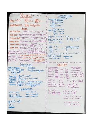 Calculus - calc 1 notes - Calculus n - Chapter one DIFFERENCE QUOTIENT ...