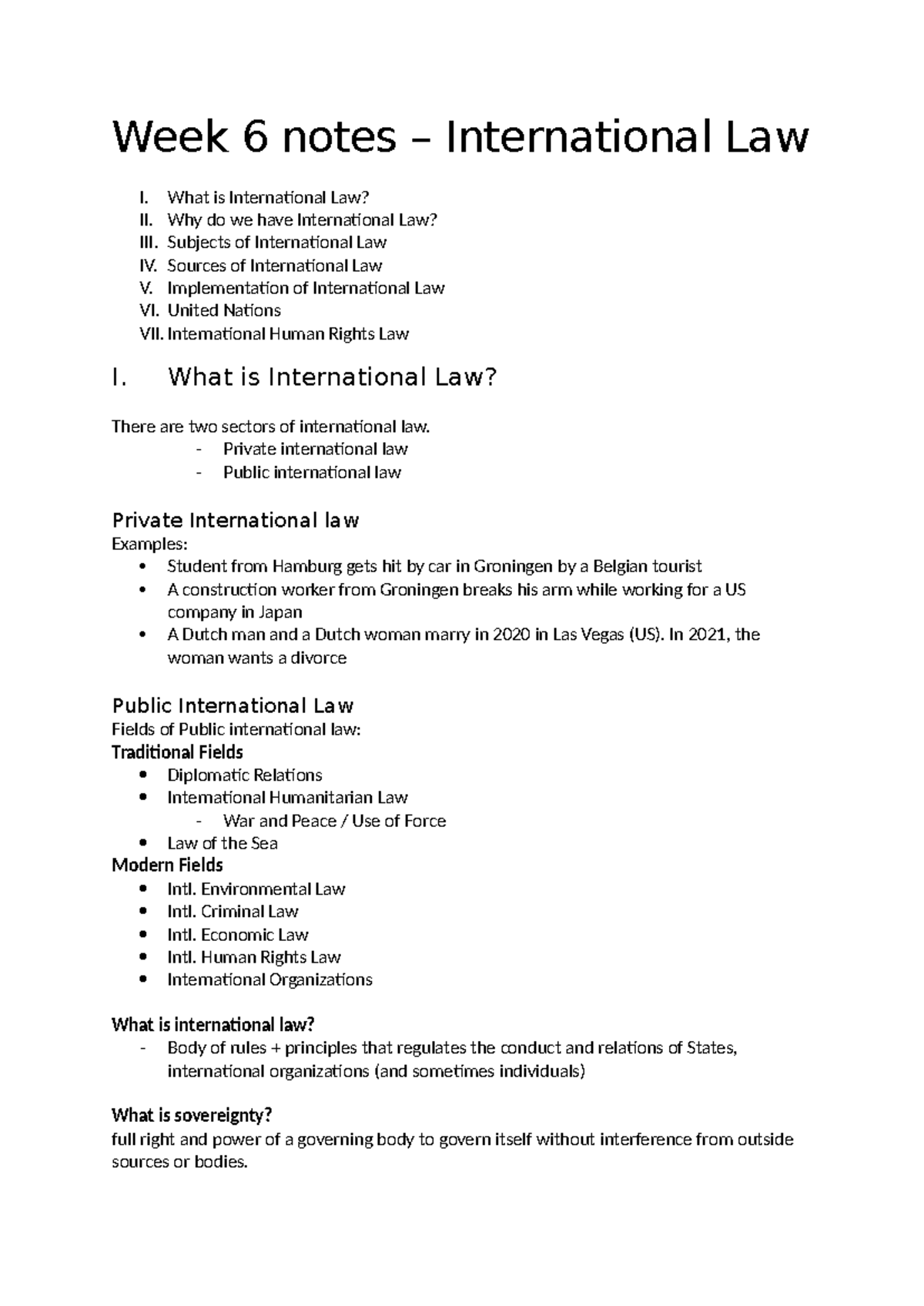 Week 6 Notes: International Law Overview and Key Concepts - Studeersnel