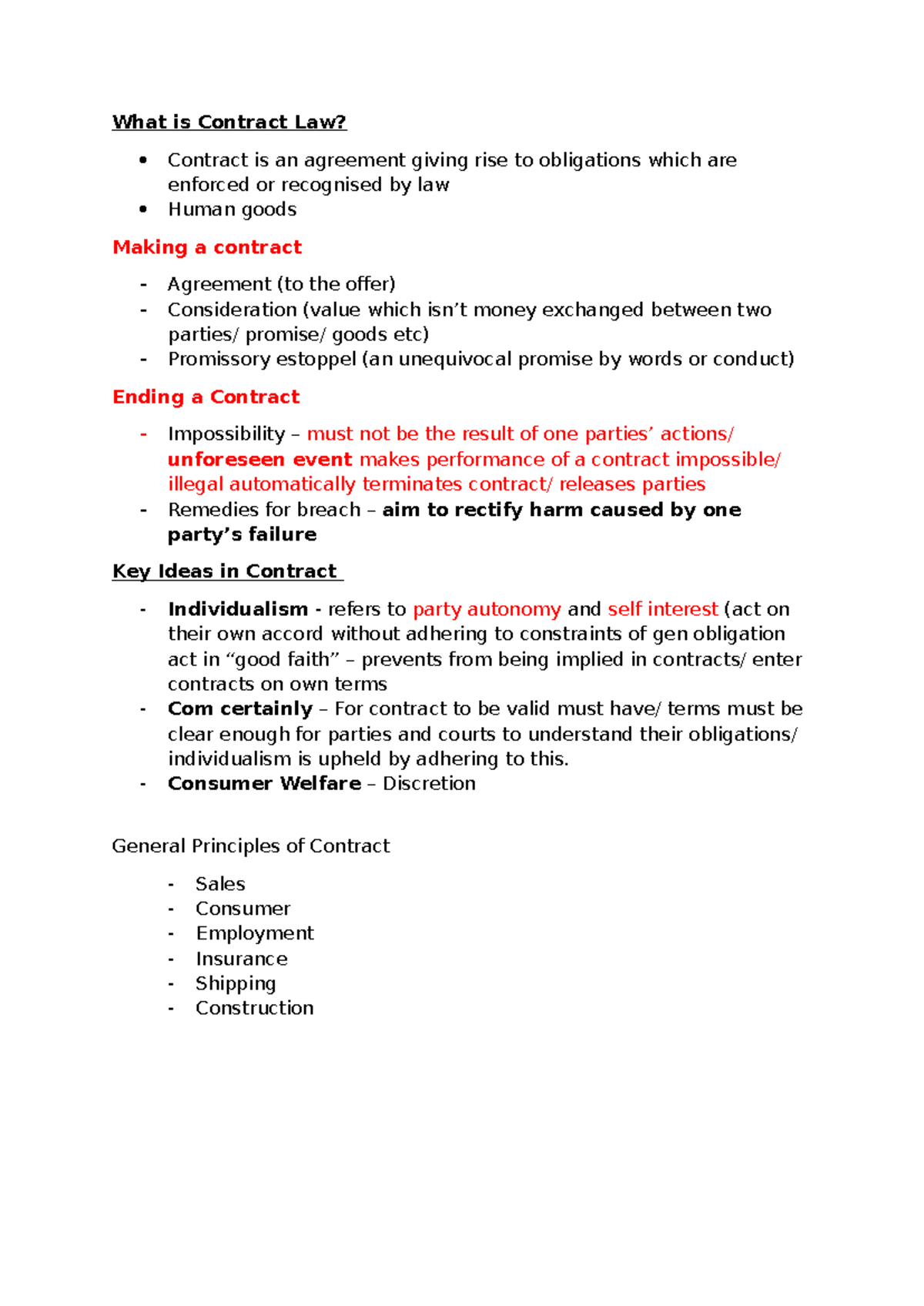 Contract Law Overview: Key Concepts and Principles - Pre Lecture Notes ...