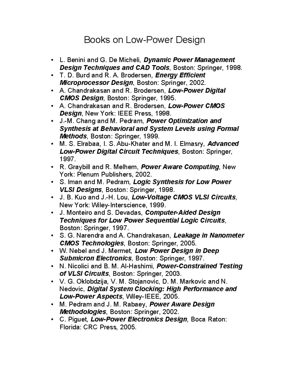 Books on Low Power IC Design Techniques and Resources - Studocu